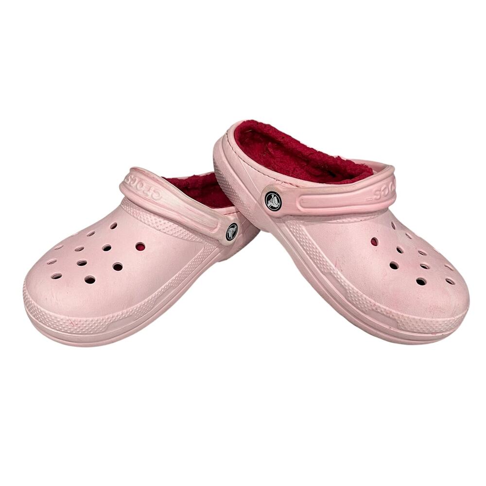 Crocs Classic Lined Clog Pink  Fleece Fur Mule Shoes Womens Size 6